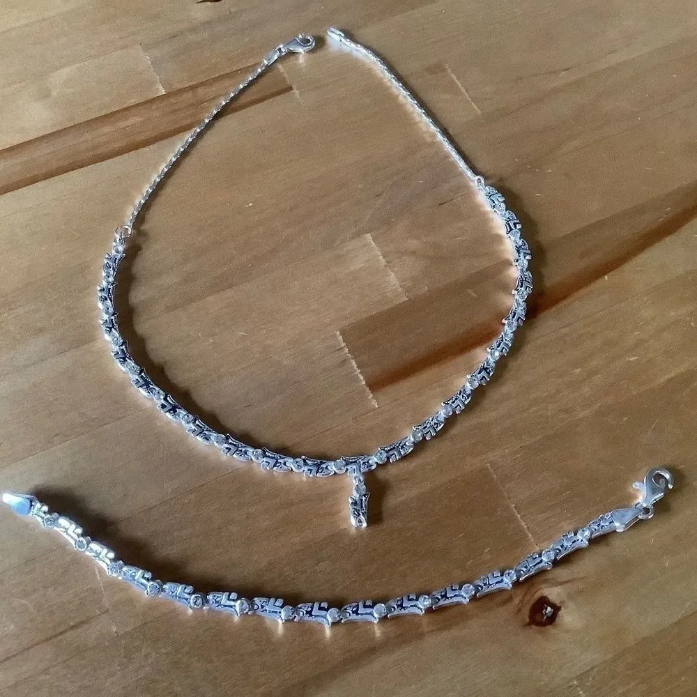𝅺sterling SILVER 925 WHITE ZIRCON NECKLACE/BRACELET WOMAN SET​